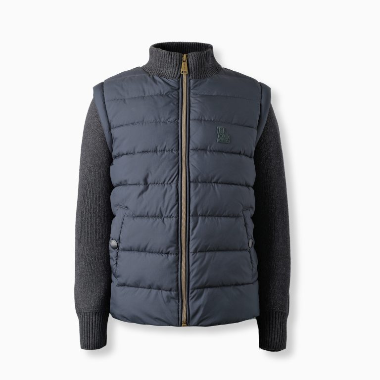 Quilted down jacket with flat knit sleeve (2)